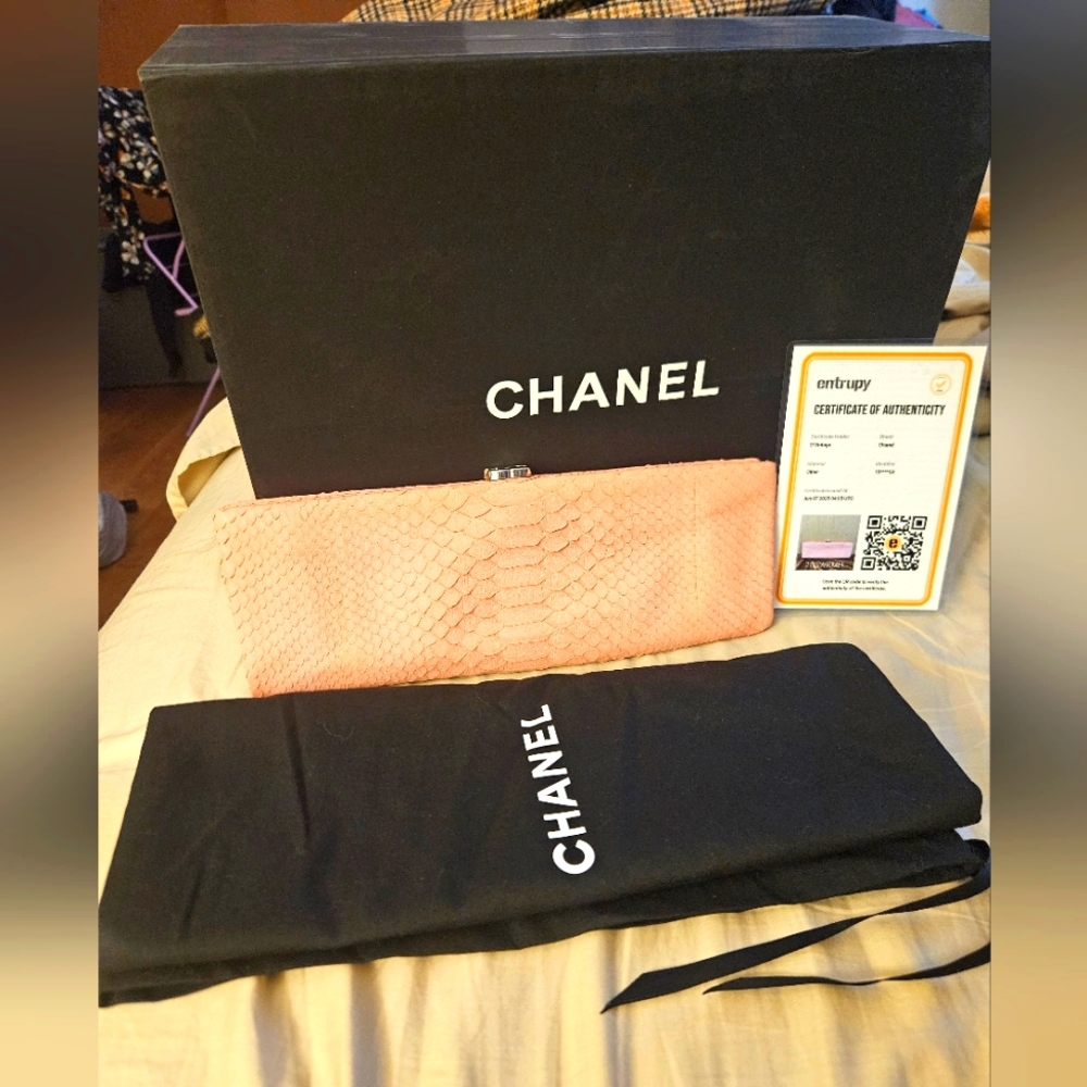 Chanel Python Clutch Pink ~ Comes With Box, Dust … - image 1